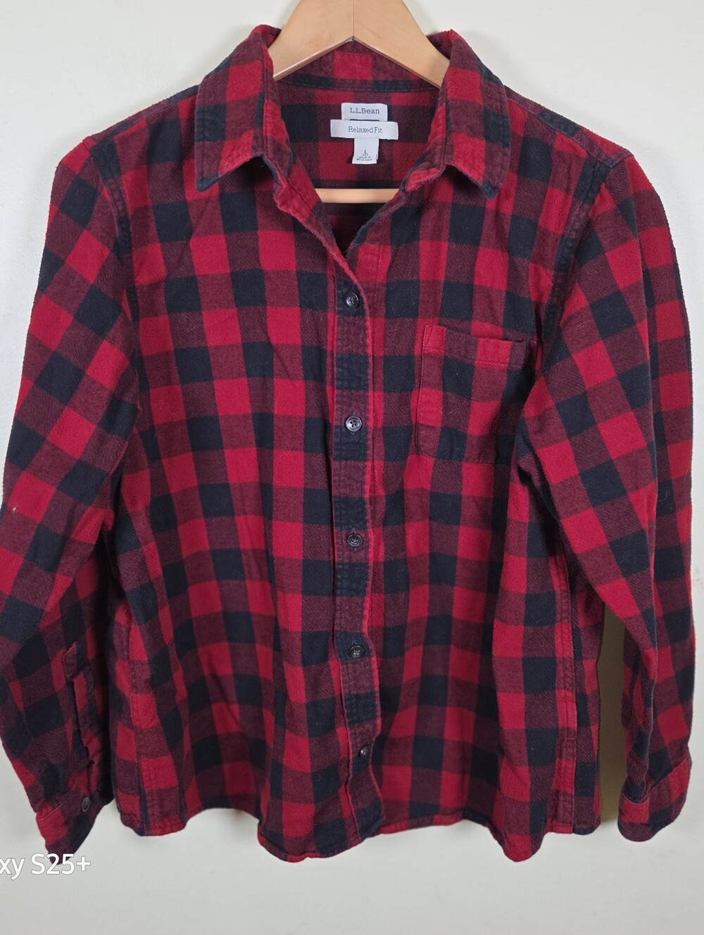 LL.Bean Women's Relaxed Fit Plaid Long Sleeve Flannel Shirt Size Large